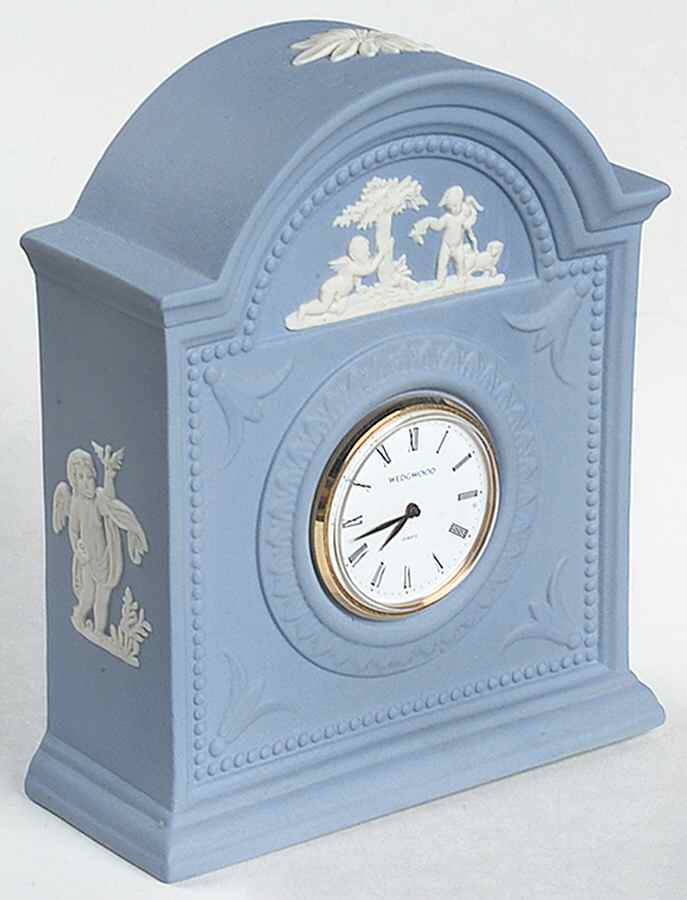 Cream Color on Lavender (Pale Blue) Jasperware Large Desk Clock by Wedgwood-1