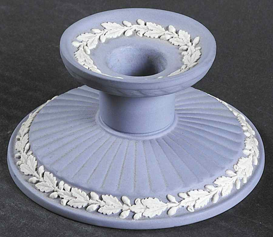 Cream Color on Lavender (Pale Blue) Jasperware Fluted Single Light Candlestick by Wedgwood-1