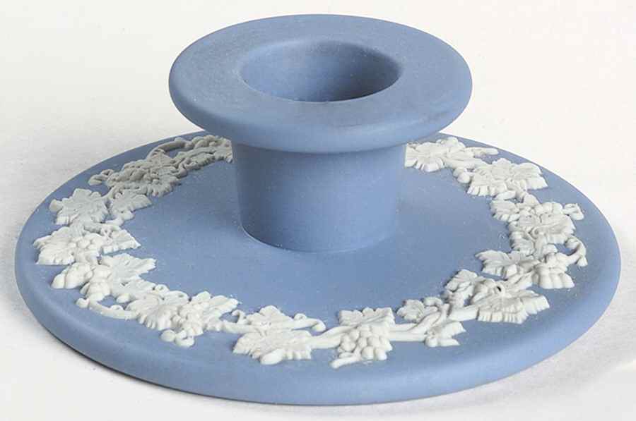 Cream Color on Lavender (Pale Blue) Jasperware Single Banquet Candlestick by Wedgwood-1