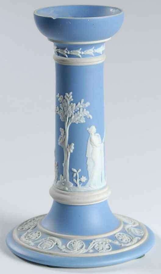 Cream Color on Lavender (Pale Blue) Jasperware 6" Candlestick by Wedgwood-1