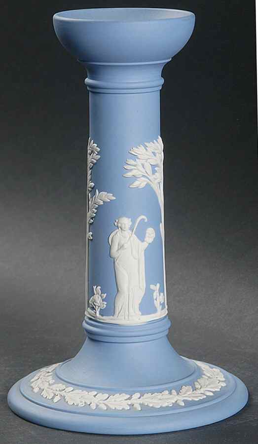 Cream Color on Lavender (Pale Blue) Jasperware 6" Candlestick by Wedgwood-1