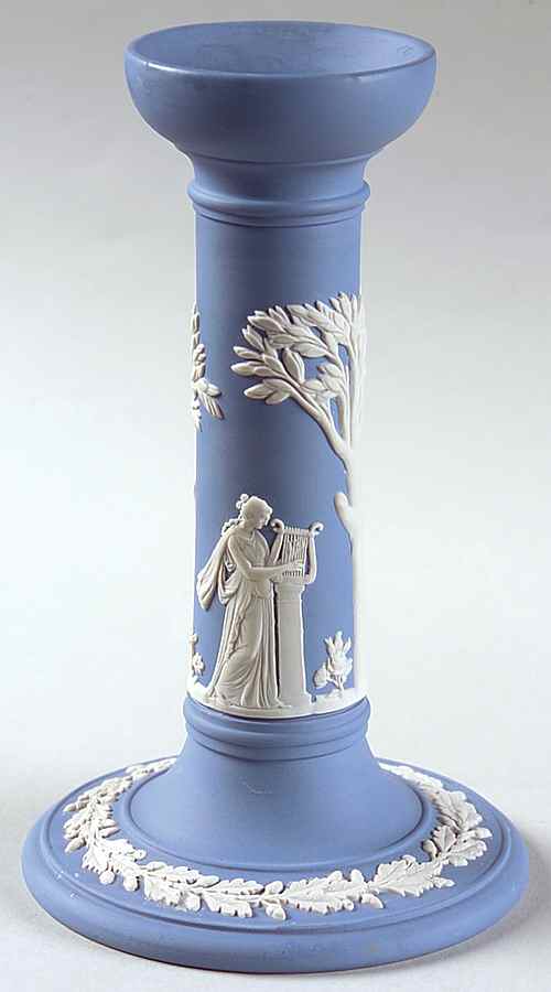 Cream Color on Lavender (Pale Blue) Jasperware 6" Candlestick by Wedgwood-1