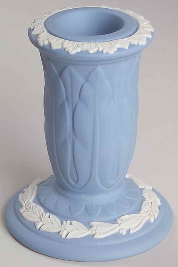 Cream Color on Lavender (Pale Blue) Jasperware Single Light Candlestick by Wedgwood-1