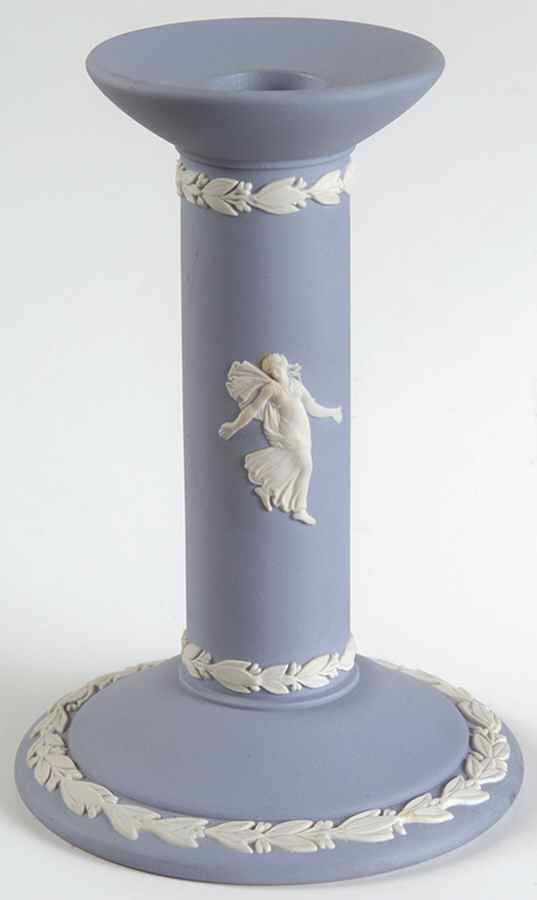 Cream Color on Lavender (Pale Blue) Jasperware 5" Candlestick by Wedgwood-1