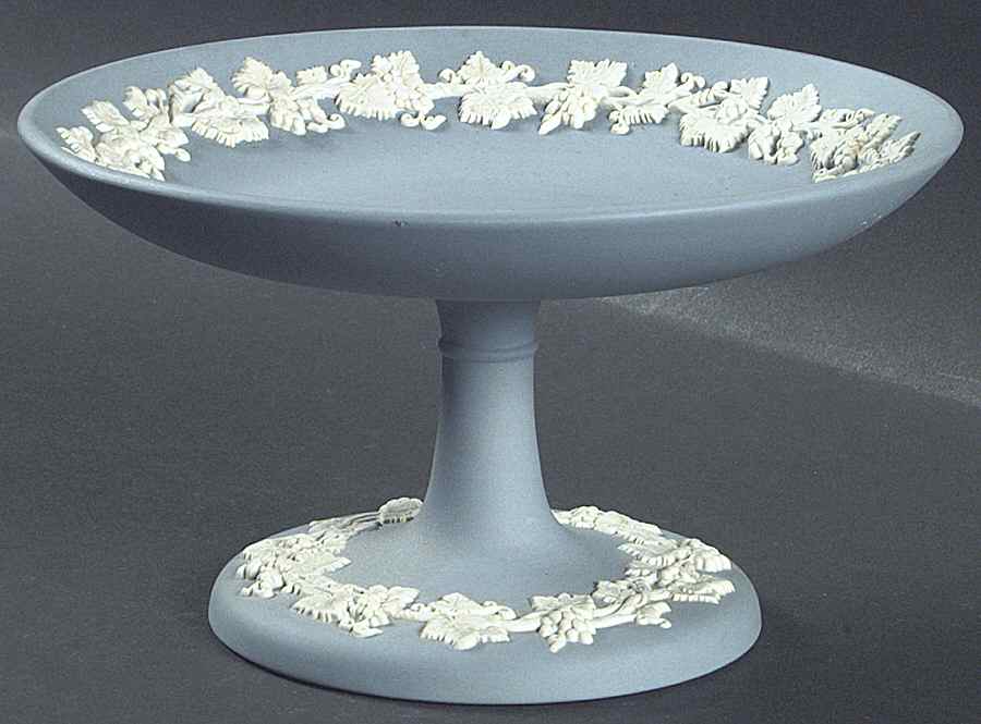 Cream Color on Lavender (Pale Blue) Jasperware Round Compote (Height X Width) by Wedgwood-1