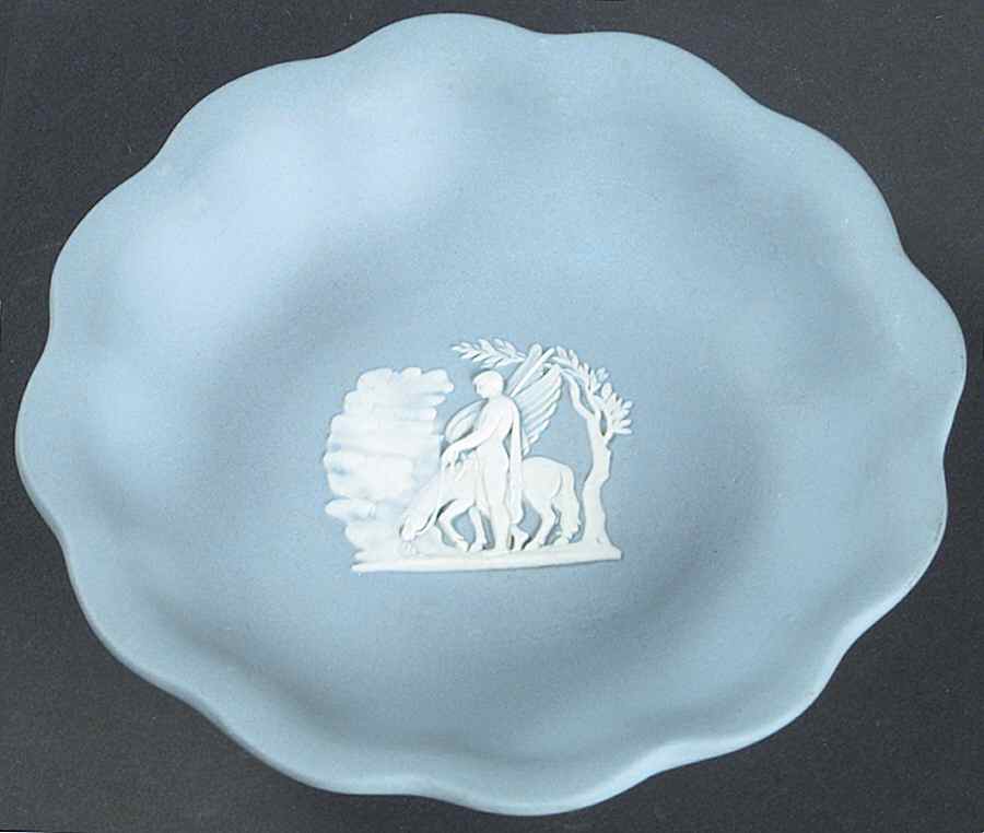 Cream Color on Lavender (Pale Blue) Jasperware Round Scalloped Compotier by Wedgwood-1