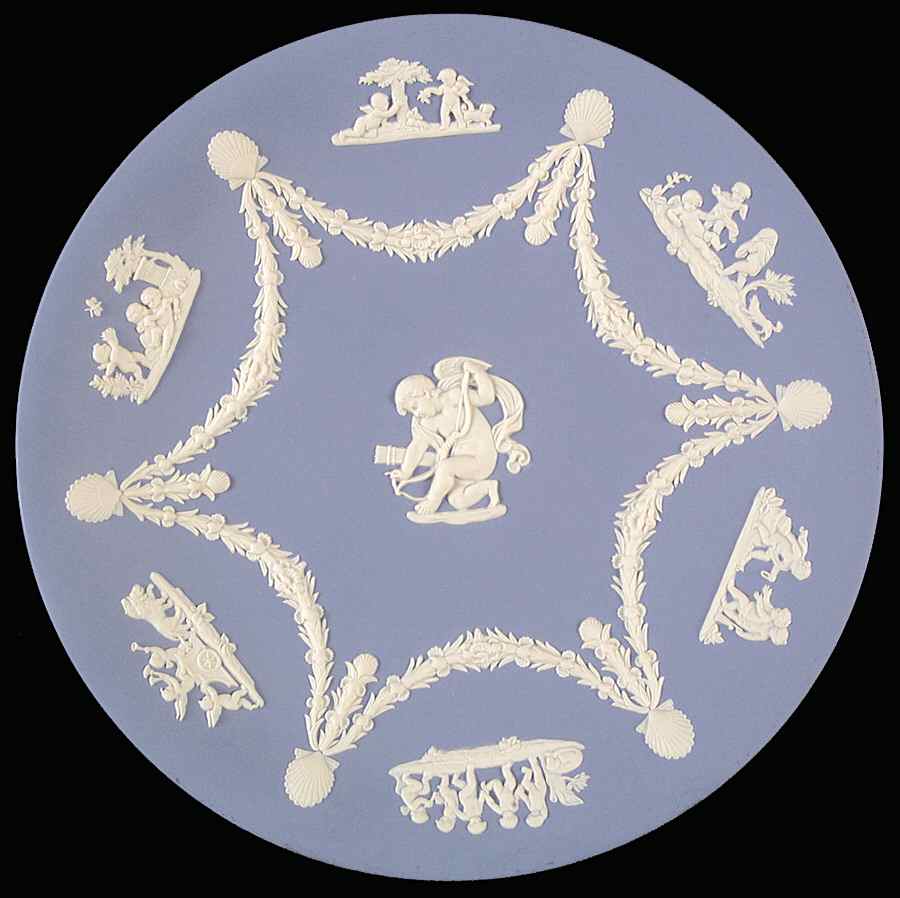 Cream Color on Lavender (Pale Blue) Jasperware Cupid Serving Plate by Wedgwood-1