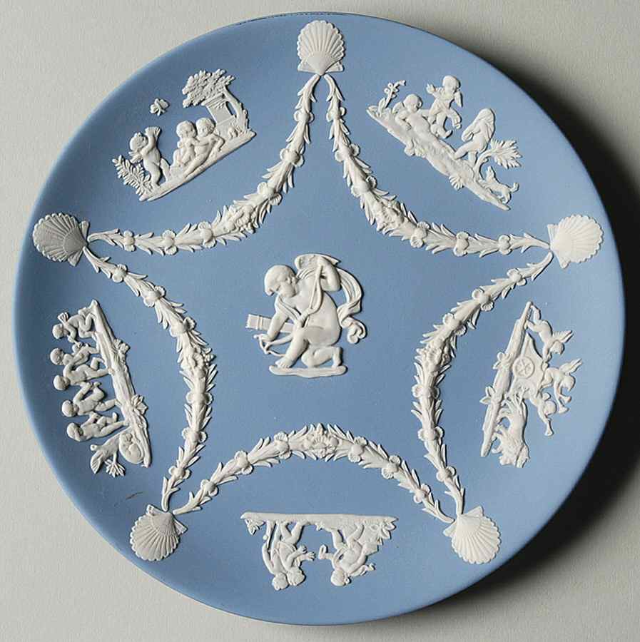 Cream Color on Lavender (Pale Blue) Jasperware Cupid Serving Plate by Wedgwood-1