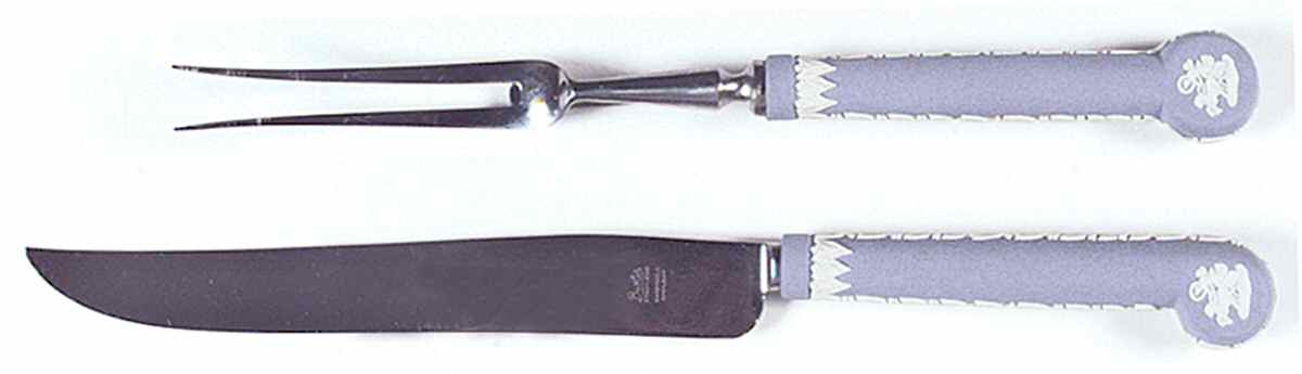 Cream Color on Lavender (Pale Blue) Jasperware Carving Set-2 Piece by Wedgwood-1