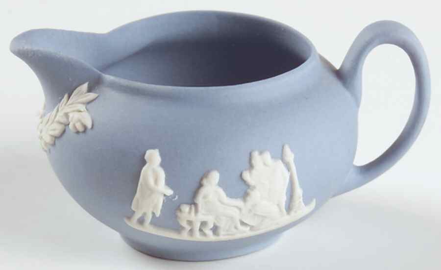 Cream Color on Lavender (Pale Blue) Jasperware Miniature Creamer by Wedgwood-1