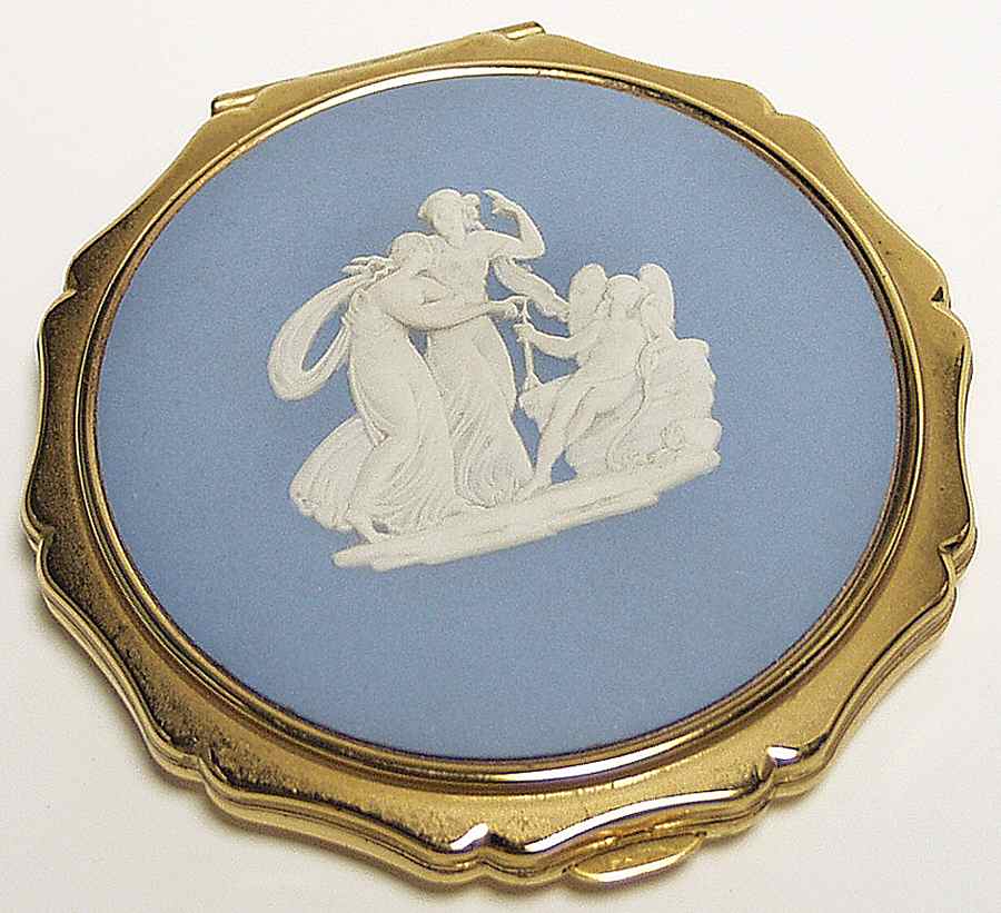 Cream Color on Lavender (Pale Blue) Jasperware Compact with Mirror by Wedgwood-1