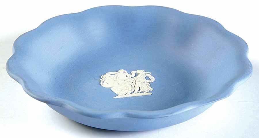 Cream Color on Lavender (Pale Blue) Jasperware Round Scalloped Compotier by Wedgwood-1
