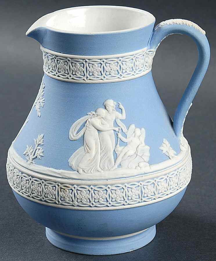 Cream Color on Lavender (Pale Blue) Jasperware 4" Etruscan Jug by Wedgwood-1