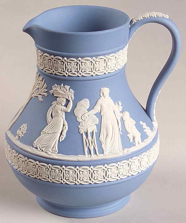 Cream Color on Lavender (Pale Blue) Jasperware 4" Etruscan Jug by Wedgwood-1
