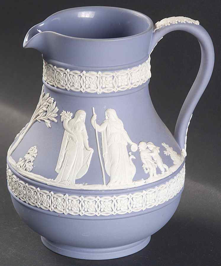 Cream Color on Lavender (Pale Blue) Jasperware 4" Etruscan Jug by Wedgwood-1