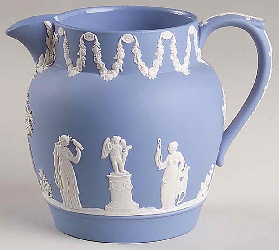Cream Color on Lavender (Pale Blue) Jasperware 20 Oz Dutch Sacrifice Jug by Wedgwood-1