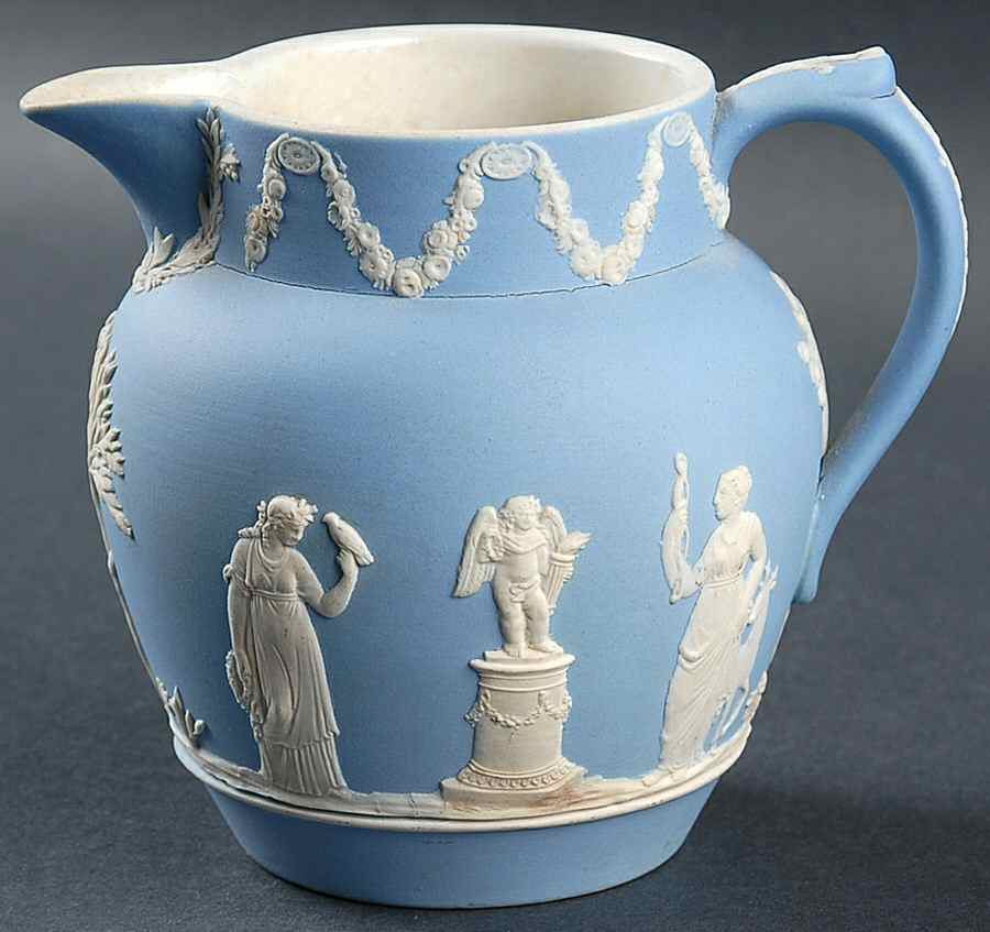 Cream Color on Lavender (Pale Blue) Jasperware 10 Oz Dutch Sacrifice Jug by Wedgwood-1