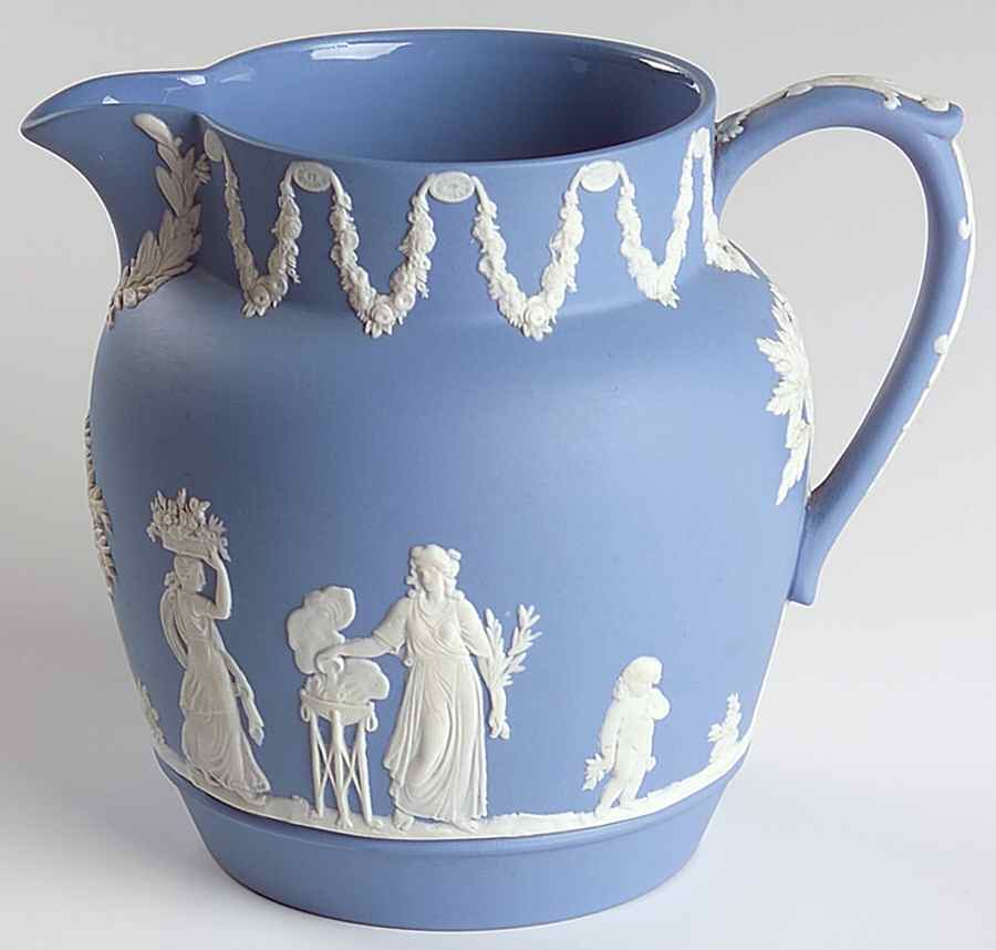 Cream Color on Lavender (Pale Blue) Jasperware 16 Oz Dutch Sacrifice Jug by Wedgwood-1