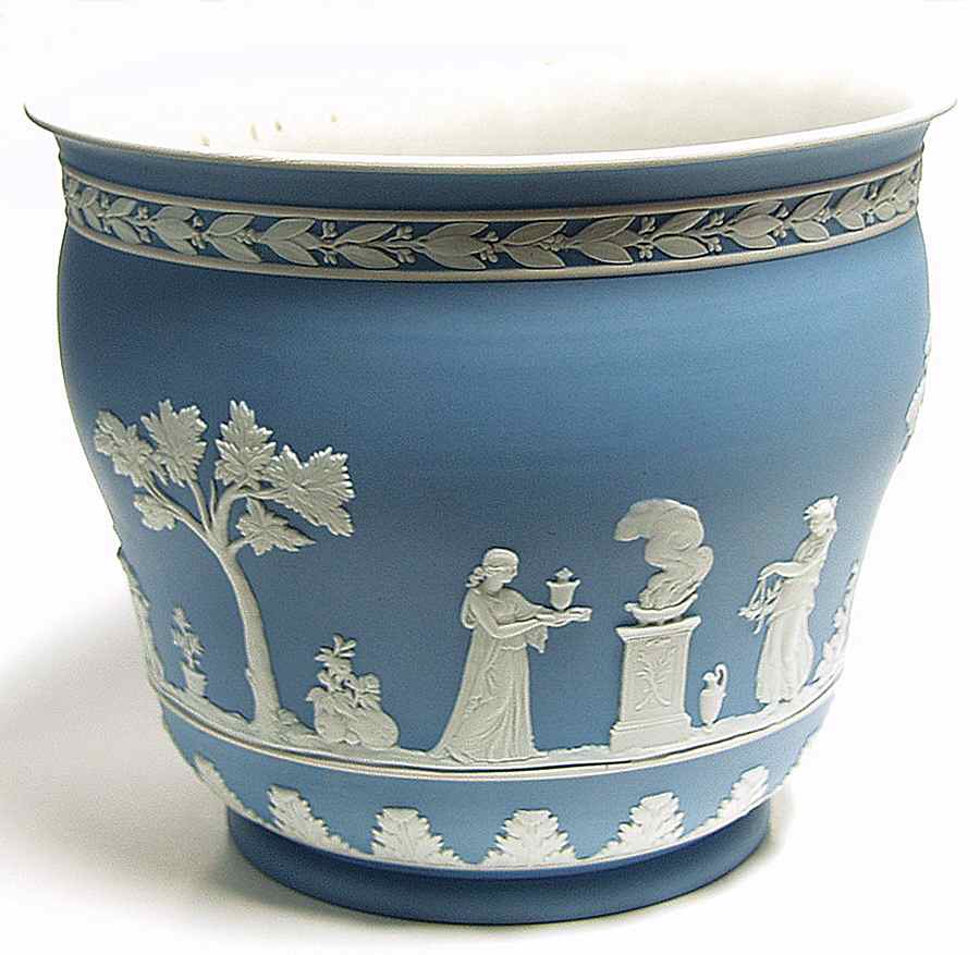 Cream Color on Lavender (Pale Blue) Jasperware 8" Jardiniere by Wedgwood-1
