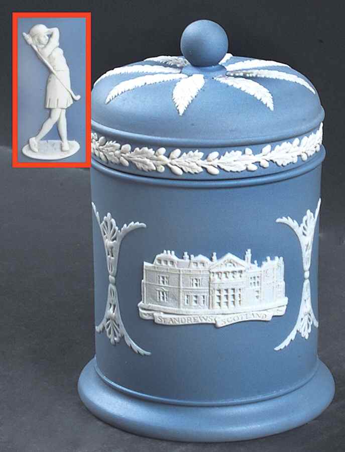 Cream Color on Lavender (Pale Blue) Jasperware Olympus Jar & Lid by Wedgwood-1