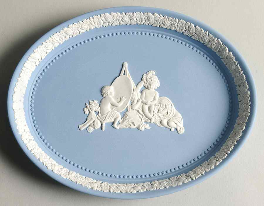 Cream Color on Lavender (Pale Blue) Jasperware Infant Academy Tray by Wedgwood-1
