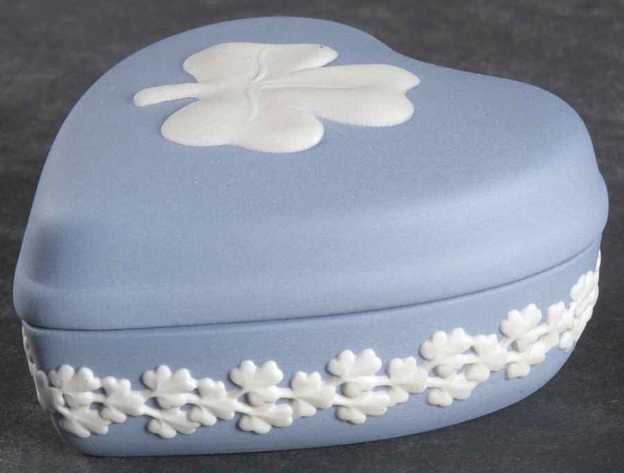 Cream Color on Lavender (Pale Blue) Jasperware 2" Heart Shape Box & Lid by Wedgwood-1