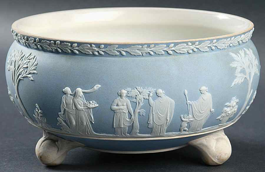 Cream Color on Lavender (Pale Blue) Jasperware 5" Fern Dish by Wedgwood-1