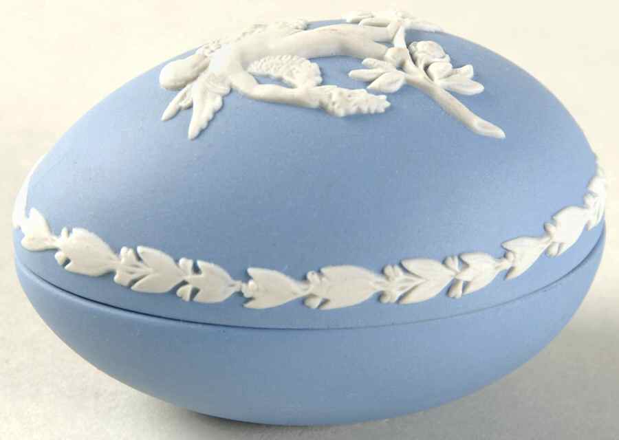 Cream Color on Lavender (Pale Blue) Jasperware Small Egg Box & Lid by Wedgwood-1