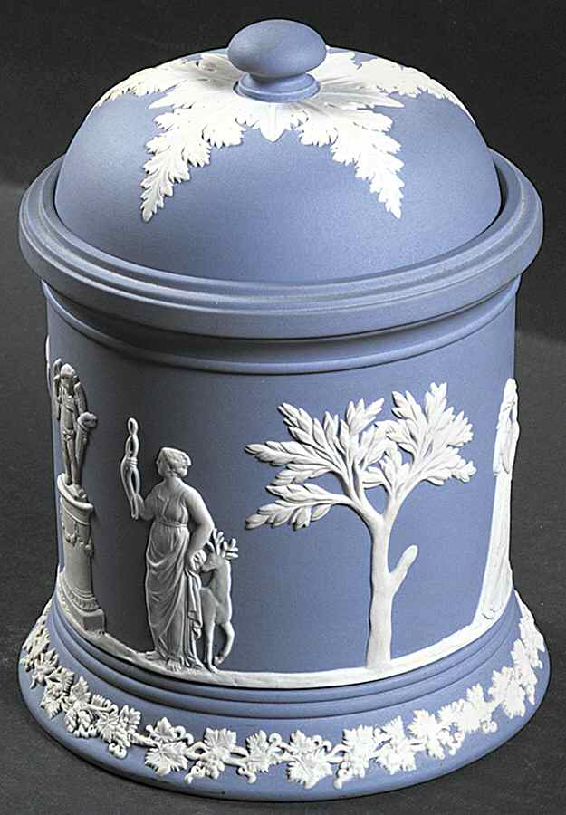 Cream Color on Lavender (Pale Blue) Jasperware Humidor & Lid by Wedgwood-1