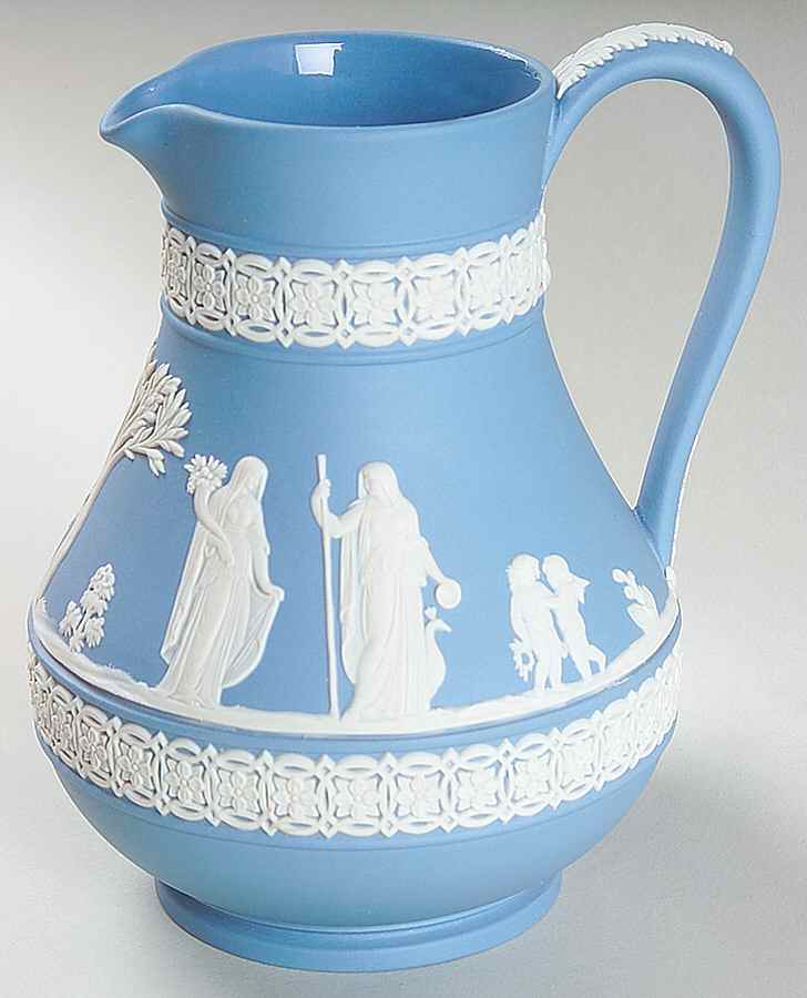 Cream Color on Lavender (Pale Blue) Jasperware 5" Etruscan Jug by Wedgwood-1