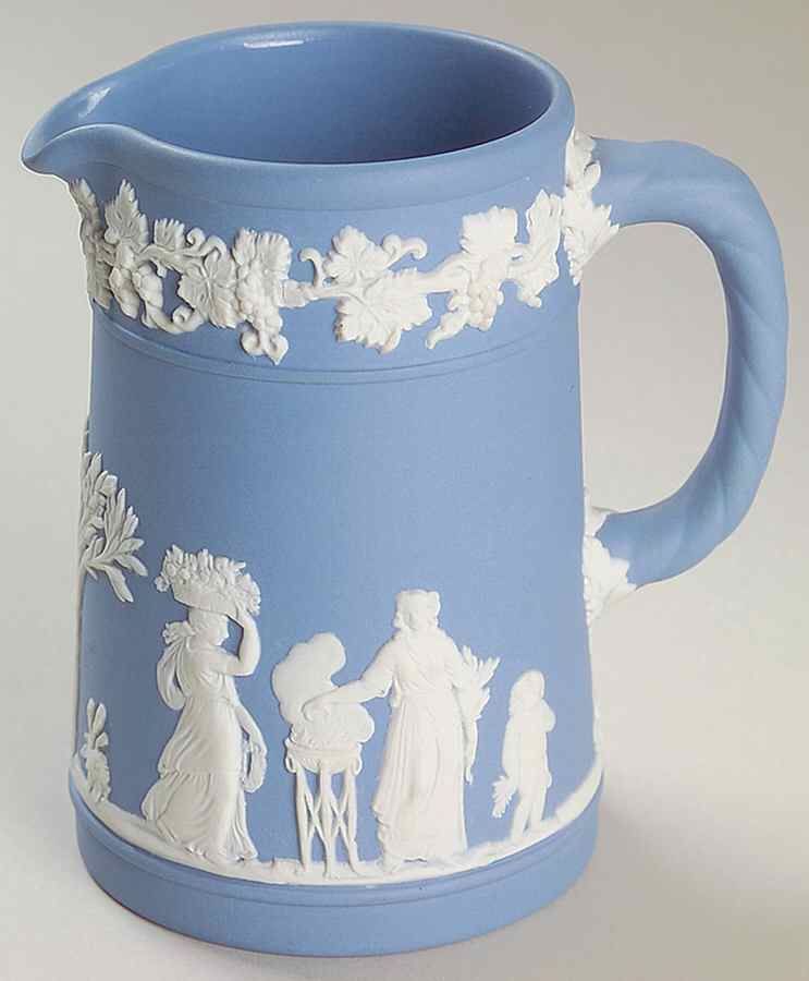 Cream Color on Lavender (Pale Blue) Jasperware Small Trojan Jug by Wedgwood-1