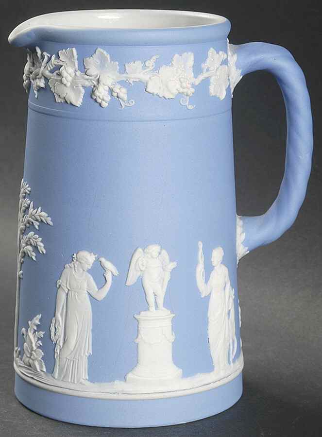 Cream Color on Lavender (Pale Blue) Jasperware Large Trojan Jug by Wedgwood-1