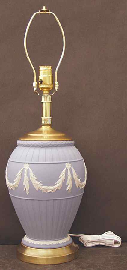 Cream Color on Lavender (Pale Blue) Jasperware Electric Lamp No Shade by Wedgwood-1