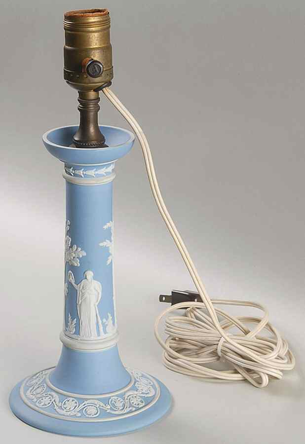 Cream Color on Lavender (Pale Blue) Jasperware Candlestick Lamp No Shade by Wedgwood-1