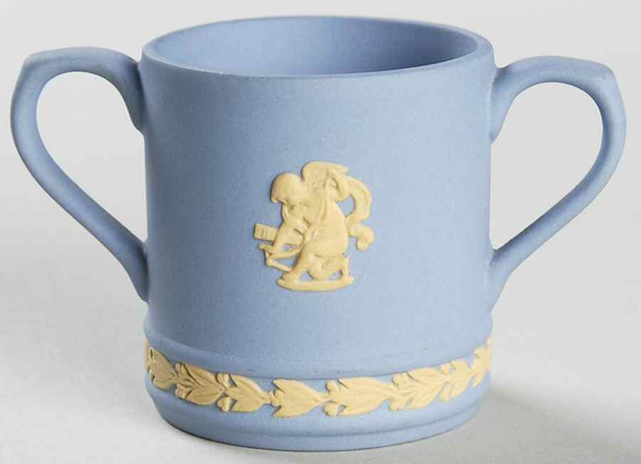 Cream Color on Lavender (Pale Blue) Jasperware Miniature Loving Cup by Wedgwood-1