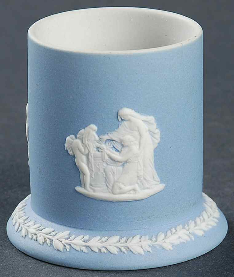 Cream Color on Lavender (Pale Blue) Jasperware Match Box No Lid by Wedgwood-1