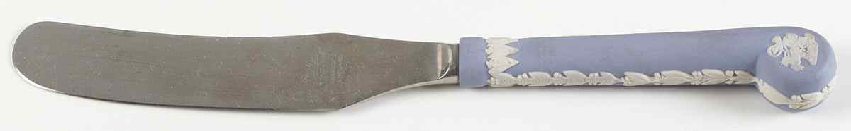 Cream Color on Lavender (Pale Blue) Jasperware Hollow Handle Master Butter Knife by Wedgwood-1