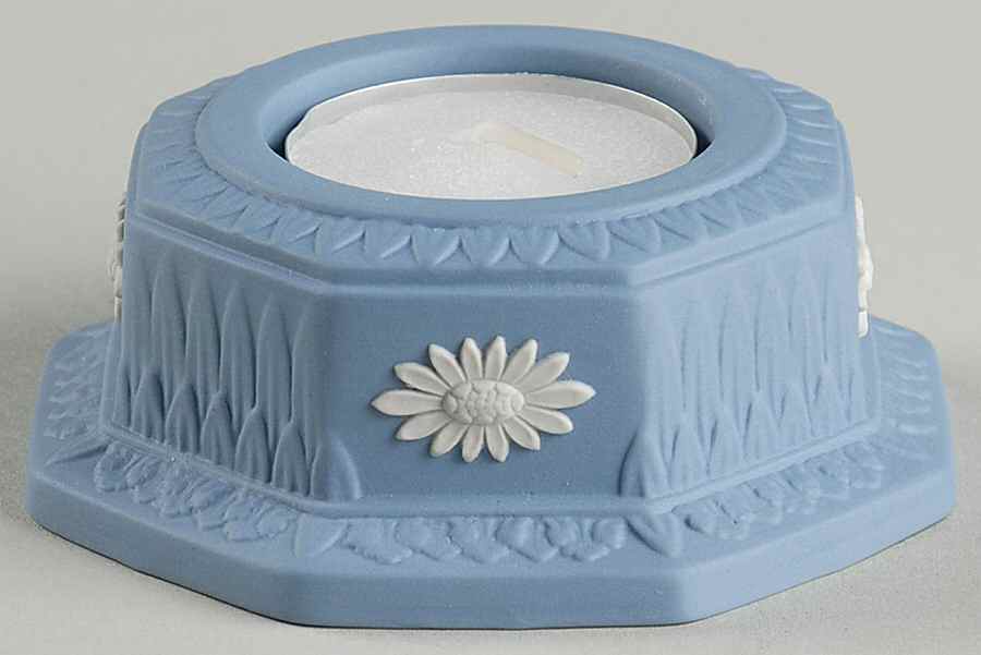Cream Color on Lavender (Pale Blue) Jasperware Tea Light Candleholder by Wedgwood-1