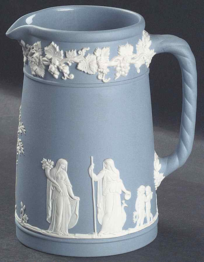 Cream Color on Lavender (Pale Blue) Jasperware Large Trojan Jug by Wedgwood-1