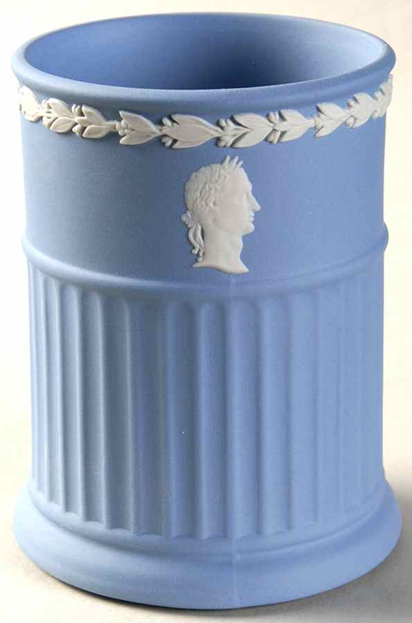 Cream Color on Lavender (Pale Blue) Jasperware Pencil Holder/Vase by Wedgwood-1