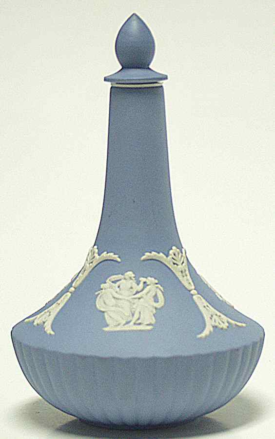 Cream Color on Lavender (Pale Blue) Jasperware Genie Perfume Bottle with Stopper by Wedgwood-1