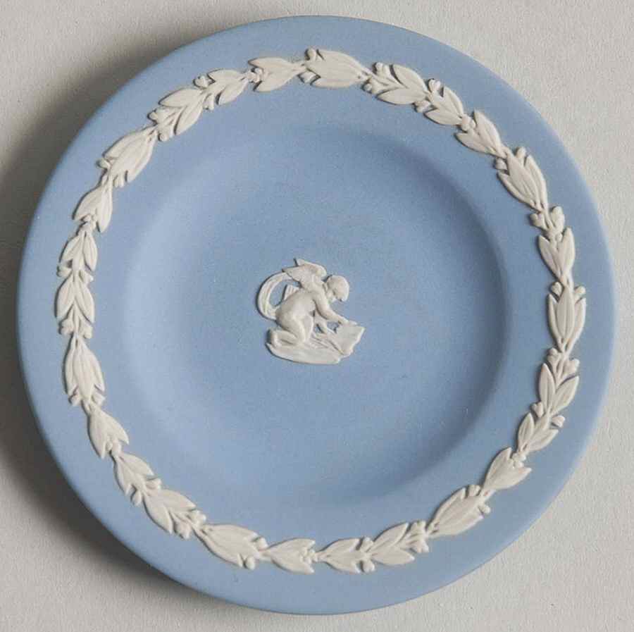 Cream Color on Lavender (Pale Blue) Jasperware Miniature Plate by Wedgwood-1