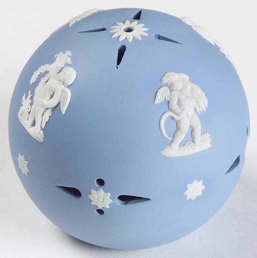 Cream Color on Lavender (Pale Blue) Jasperware Pommander by Wedgwood-1