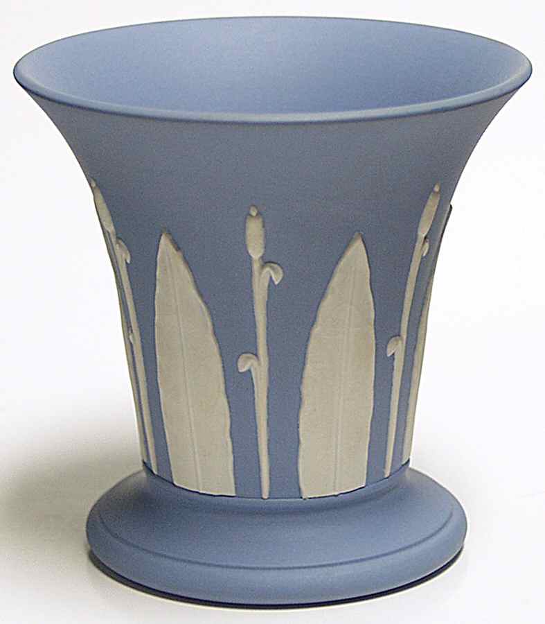 Cream Color on Lavender (Pale Blue) Jasperware Posey Pot "Garden" by Wedgwood-1