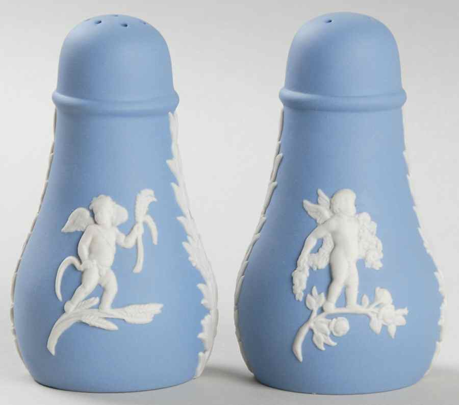 Cream Color on Lavender (Pale Blue) Jasperware Salt & Pepper Set by Wedgwood-1