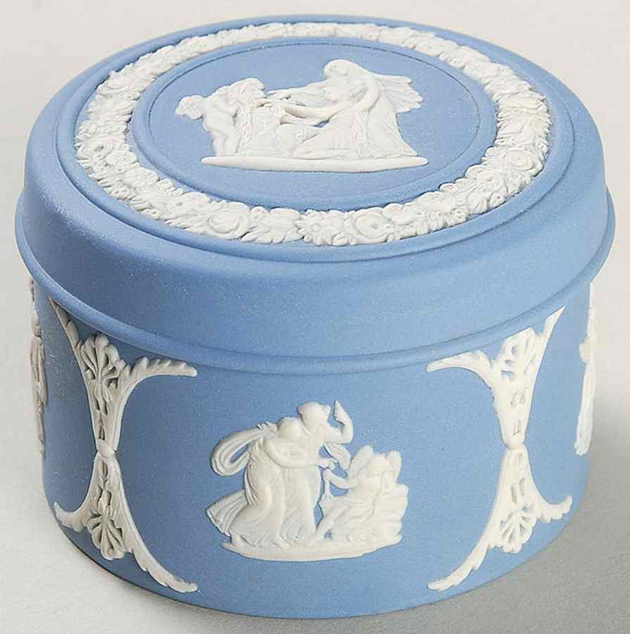 Cream Color on Lavender (Pale Blue) Jasperware 2" Round Box & Lid by Wedgwood-1