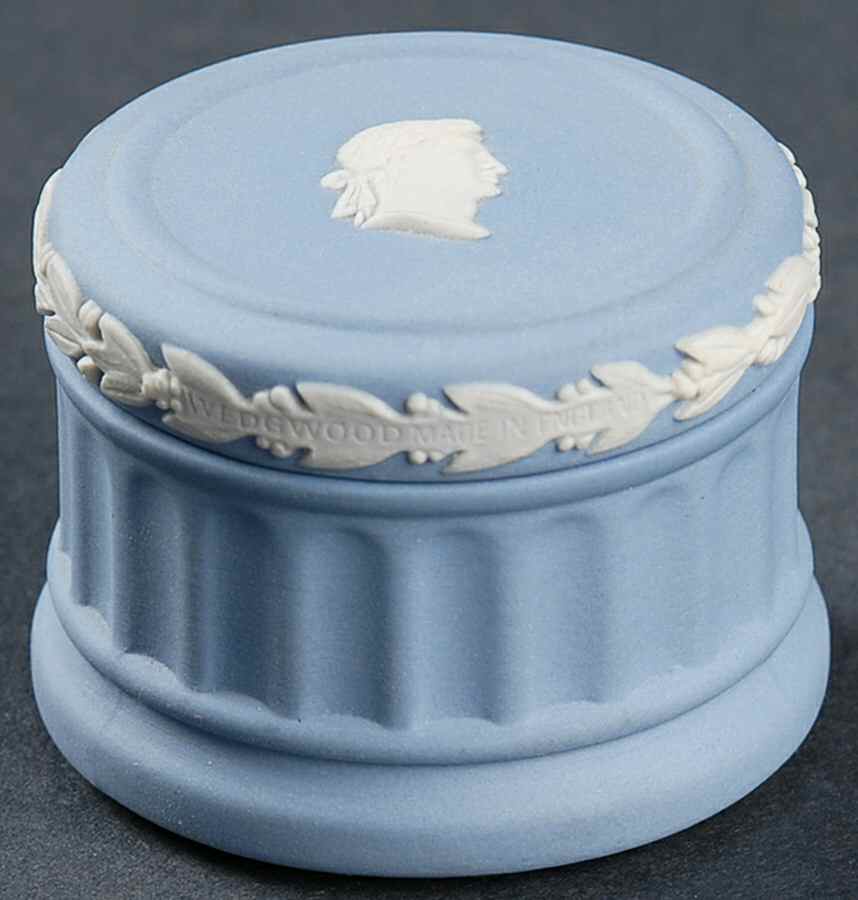 Cream Color on Lavender (Pale Blue) Jasperware Round Miniature Box by Wedgwood-1