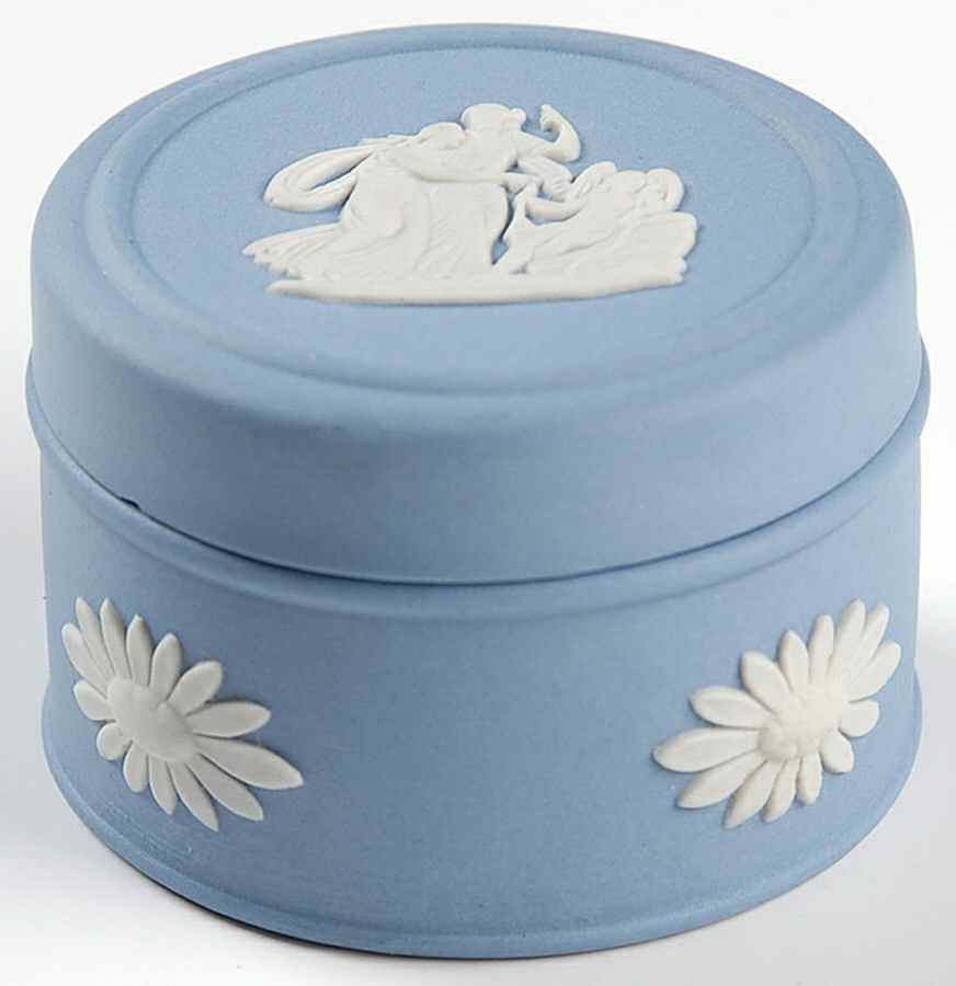Cream Color on Lavender (Pale Blue) Jasperware Miniature Round Box by Wedgwood-1