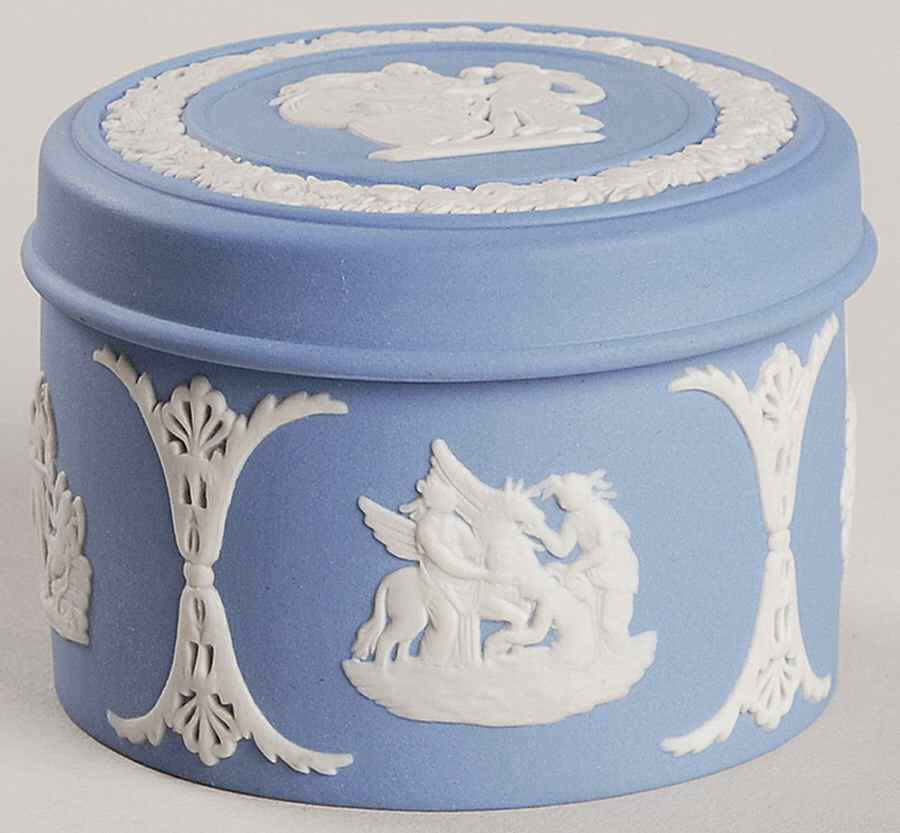 Cream Color on Lavender (Pale Blue) Jasperware 2" Round Box & Lid by Wedgwood-1
