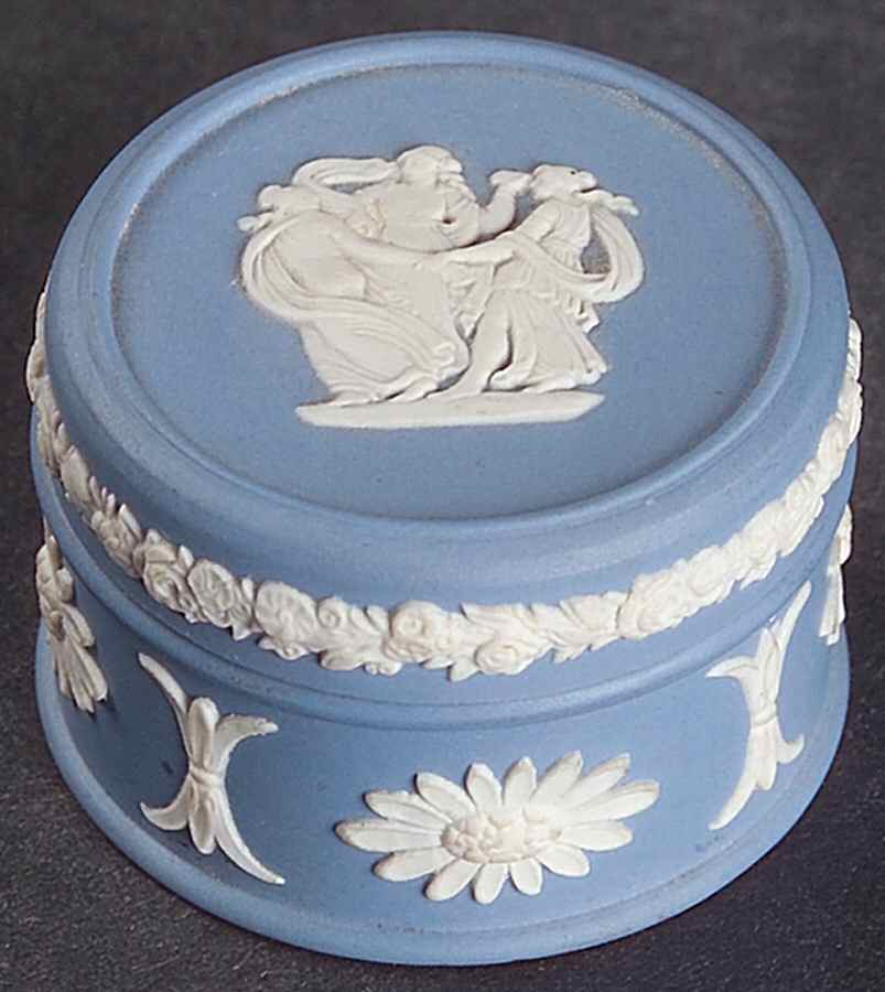 Cream Color on Lavender (Pale Blue) Jasperware Miniature Round Box by Wedgwood-1